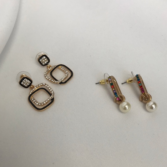 Gold-Tone Black Enamel Glass Stone Drop Earrings - Picture 7 of 13